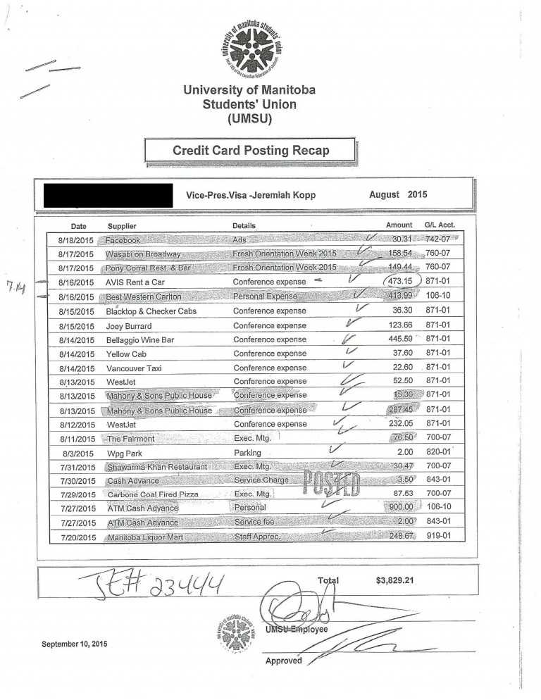 UMSU credit card statements released