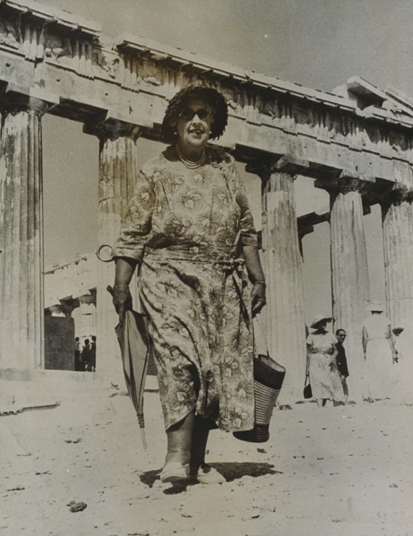 Photo of Agatha Christie visiting the Acropolis.
