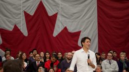 Photo of Justin Trudeau speaking at the University of Winnipeg.