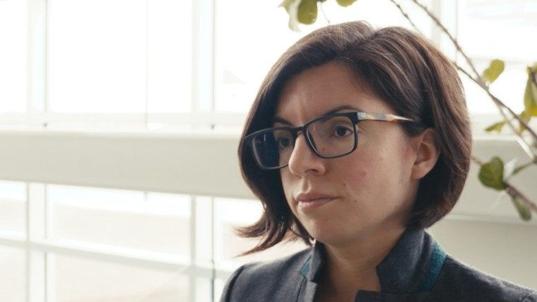 Photo of federal NDP leadership candidate Niki Ashton at an NDP convention in Winnipeg.
