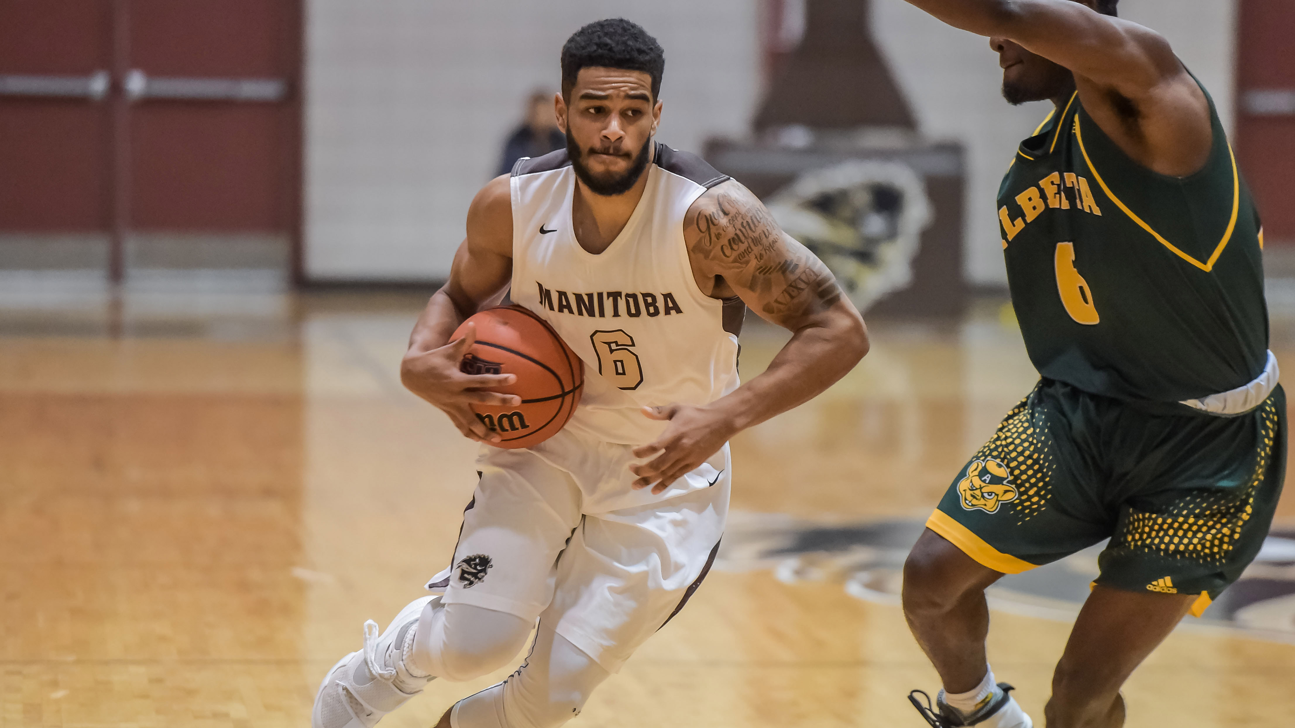 Bison guard Justus Alleyn in action against the Alberta Golden Bears