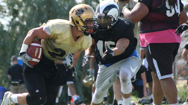 Running back Jamel Lyles at Bison training camp.