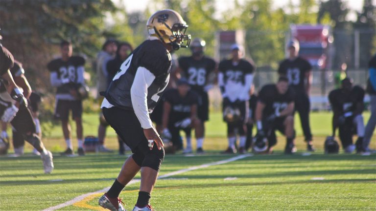 Nick Thomas in action at Bison training camp in August.