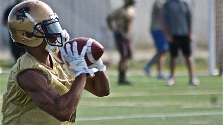 Bison receiver Shai Ross at training camp, Ross is a graduate of the Recruit Ready program.