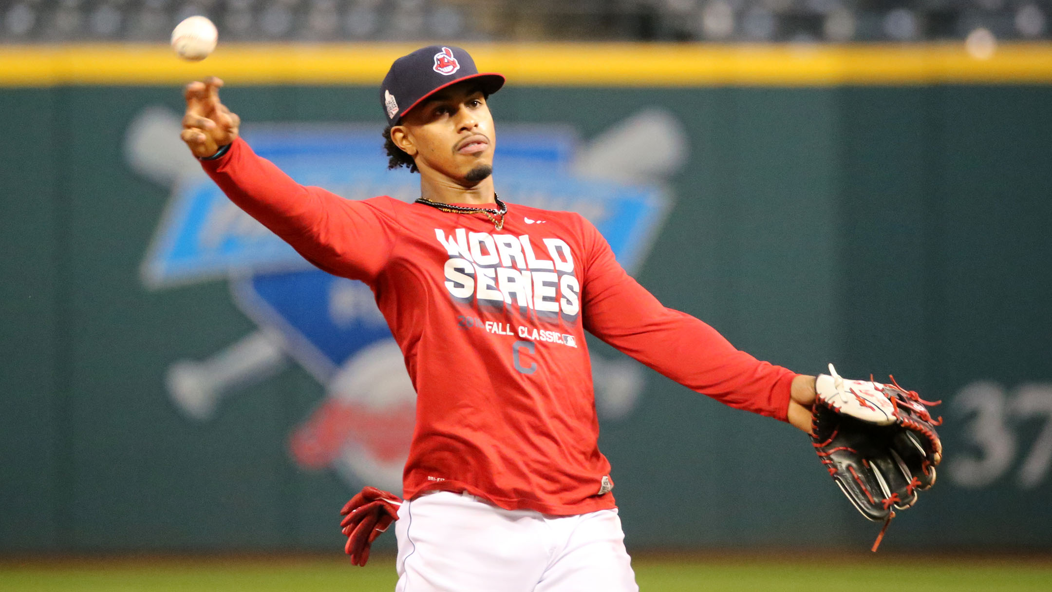 Sports_Baseball_Photo by Arturo Paradavila III_RGB web Cleveland shortstop Francisco Lindor fields grounders during a workout in last year's World Series at Progressive Field. Photo by Arturo Paradavila III