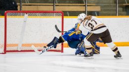 Bison forward Jordyn Zacharias scores the only goal of the evening in a shootout giving the Bisons a 1-0 win on Friday at the Wayne Fleming Arena.