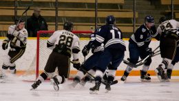 Bison men's hockey team in action against the Mount Royal Cougars.