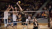 Bison Adam DeJonckheere goes in for an attack against the Trinity Western University Spartans at the Investors Group Athletic Centre.