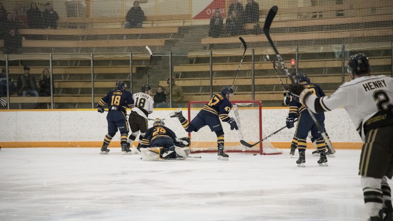 Bison forward #18 Michael St. Croix was named first star of the game after scoring this goal along with two others and an assist during Saturday’s game.