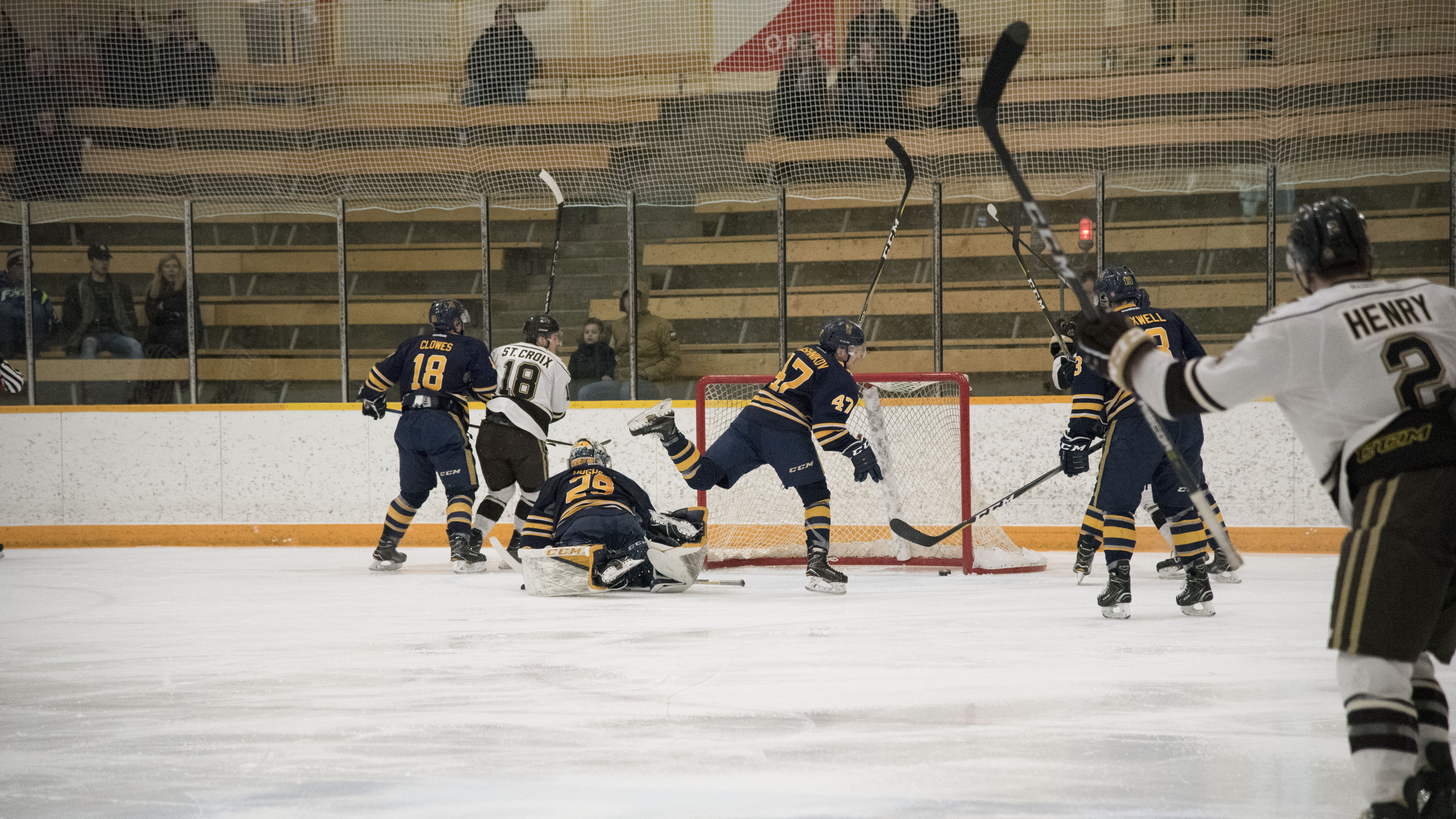 Sports_Bison_Mens_Hockey_Photo by Chantal_Zdan_RGB web Bison forward #18 Michael St. Croix was named first star of the game after scoring this goal along with two others and an assist during Saturday’s game.
