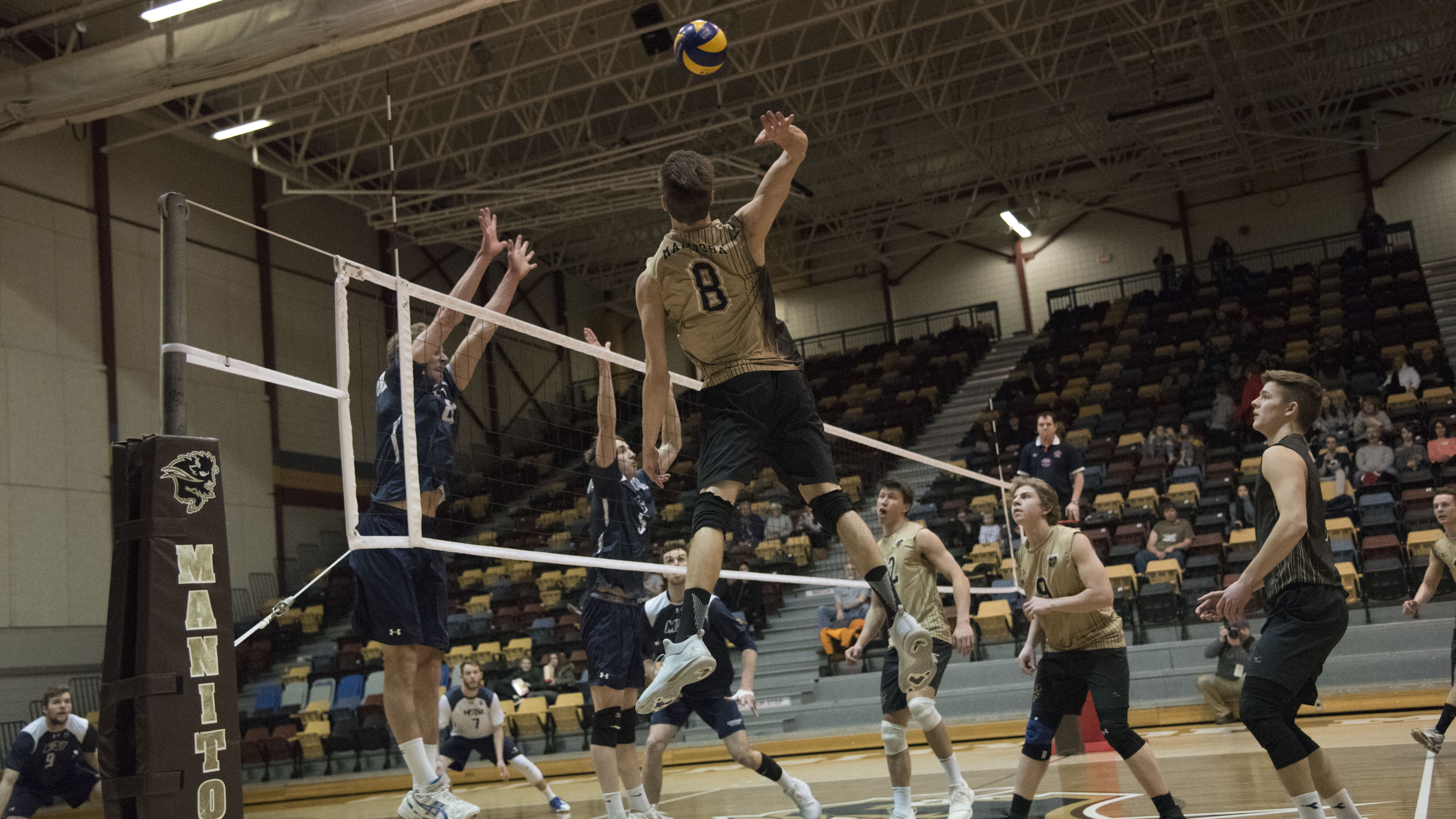 Sports_Bison_Mens_Volleyball_Photo by Chantal_Zdan_RGB web Bison captain #8 Adam DeJonckheere is now ranked 4th in Canada West for most career kills and conference points after Saturday’s game.