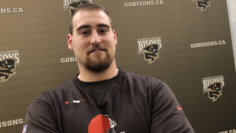 Former Bison offensive lineman Geoff Gary at a press conference on Jan. 30.