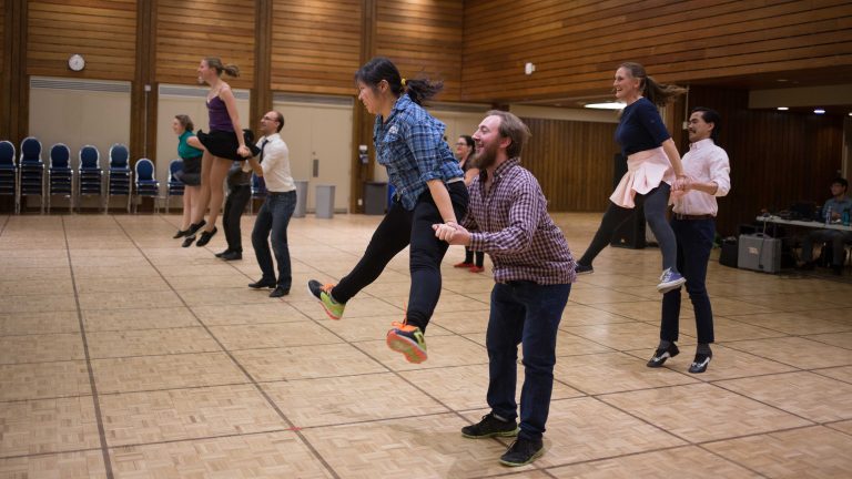 Student group swing dancing into the new year