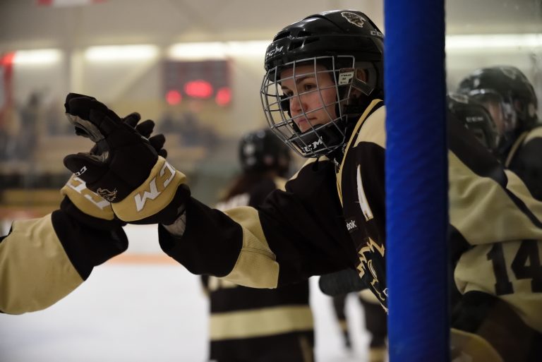 Bison fifth year forward Alana Serhan celebrates a goal in game two of the Canada West Final against the Saskatchewan Huskies on March 3 at the Wayne Fleming Arena in Winnipeg.