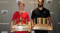 Venla Hovi of the women's hockey team and Justus Alleyn of the men's basketball team were named Bison Male and Female Athletes of the Year on Saturday.