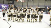 Bisons celebrate after winning the national championship on March 18 against the Western Mustangs in London, Ont.