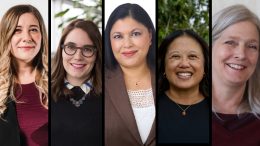 Left to right: Melanie Lalonde, Leigh McClarty, Neeloffer Mookherjee, Hope Anderson and Kristine Cowley