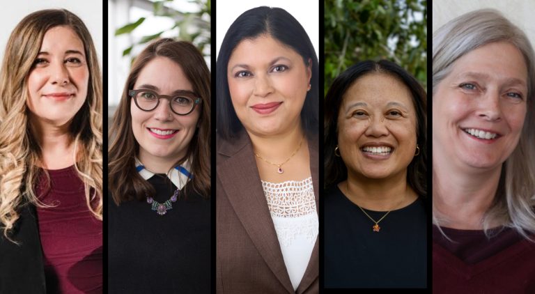 Left to right: Melanie Lalonde, Leigh McClarty, Neeloffer Mookherjee, Hope Anderson and Kristine Cowley